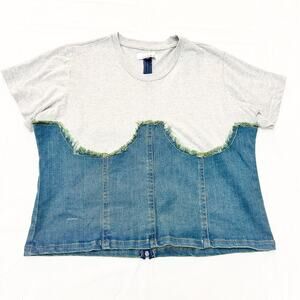 Thrill Jeans Gothic Style Short Sleeve Denim Bustier Style Two-Toned Top Size 2X